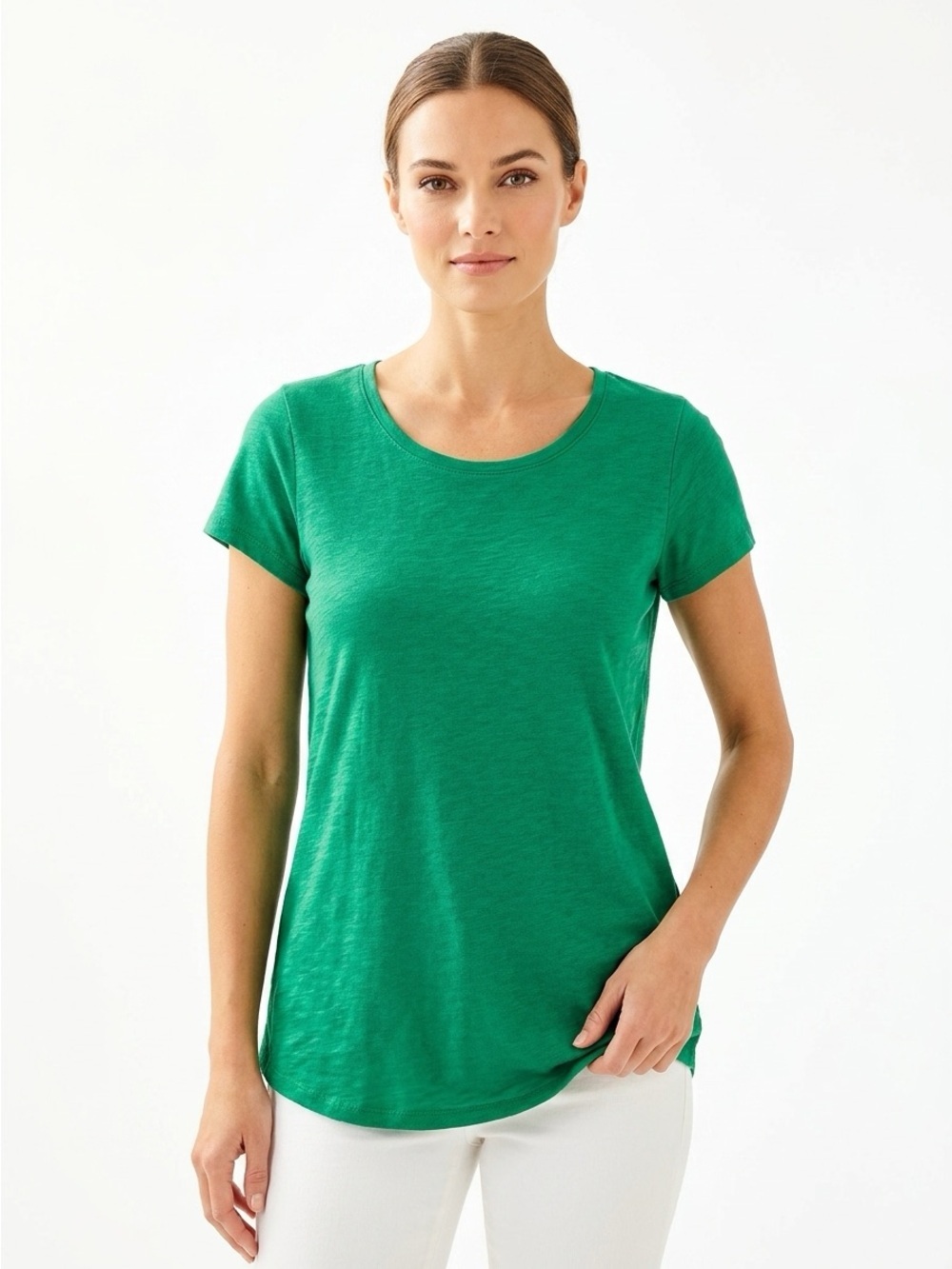 Lilly Pulitzer Etta Scoop Neck Short Sleeve Pima Cotton Slub Knit Green Tee S